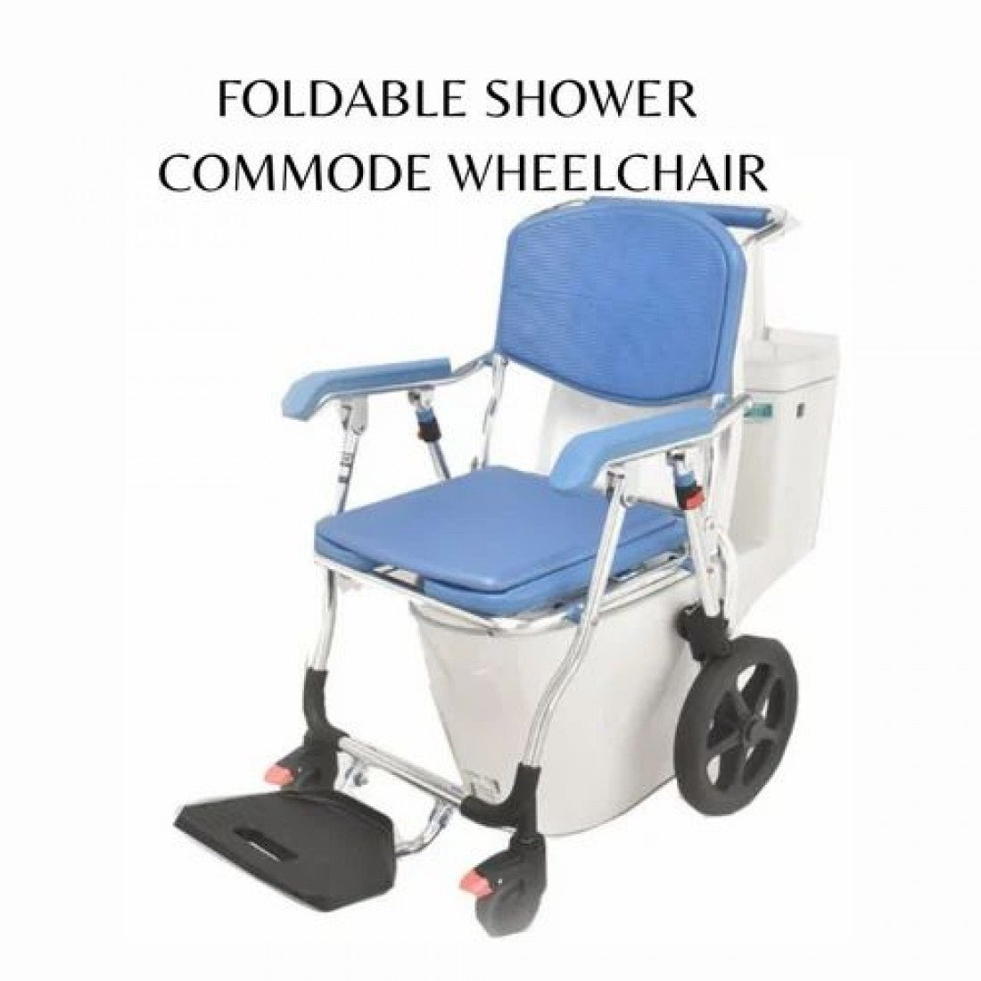 3 in 1 Folding Shower Wheelchair Bedside Commode with Pail Soft Cushion Backrest Locking Wheels - Cure Clouds -null