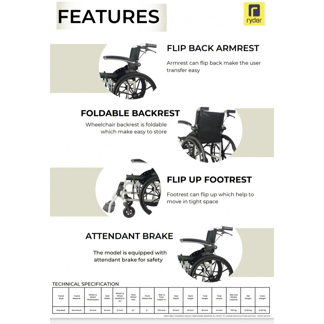 Karma Ryder 14 Aluminum Wheelchair with Flip-Up Armrest & Footrests Lightweight Aluminum Folding wheelchairs CureClouds