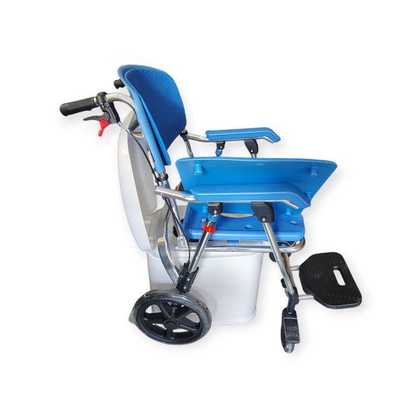 3 in 1 Folding Shower Wheelchair |  Bedside Commode with Pail Soft Cushion Backrest |  Locking Wheels