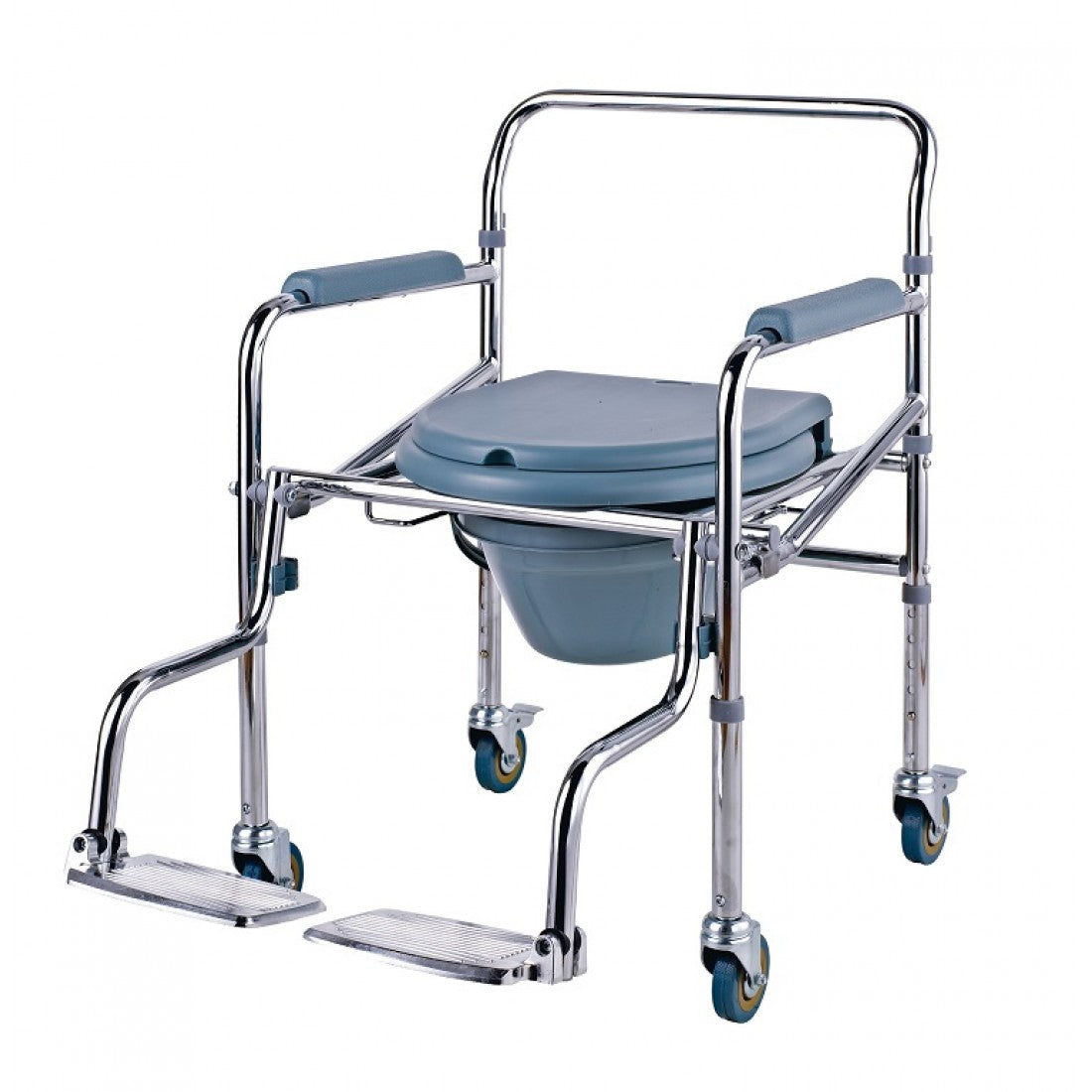 Height Adjustable Bathroom Commode Chair With Wheels & Footrest CureClouds