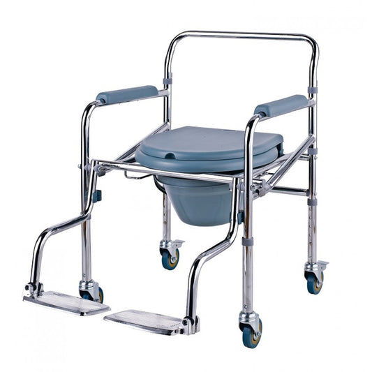 Height Adjustable Bathroom Commode Chair With Wheels & Footrest CureClouds