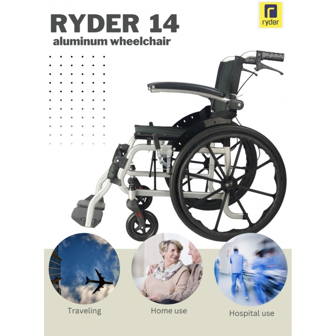Karma Ryder 14 Aluminum Wheelchair with Flip-Up Armrest & Footrests Lightweight Aluminum Folding wheelchairs CureClouds