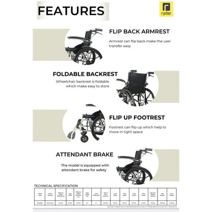 Karma Ryder 14 Aluminum Wheelchair with Flip-Up Armrest & Footrests Lightweight Aluminum Folding wheelchairs CureClouds