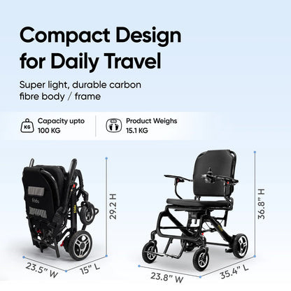 Frido Carbon Fiber Electric Wheelchair | 15 Kg Weight | Lithium Battery | Foldable