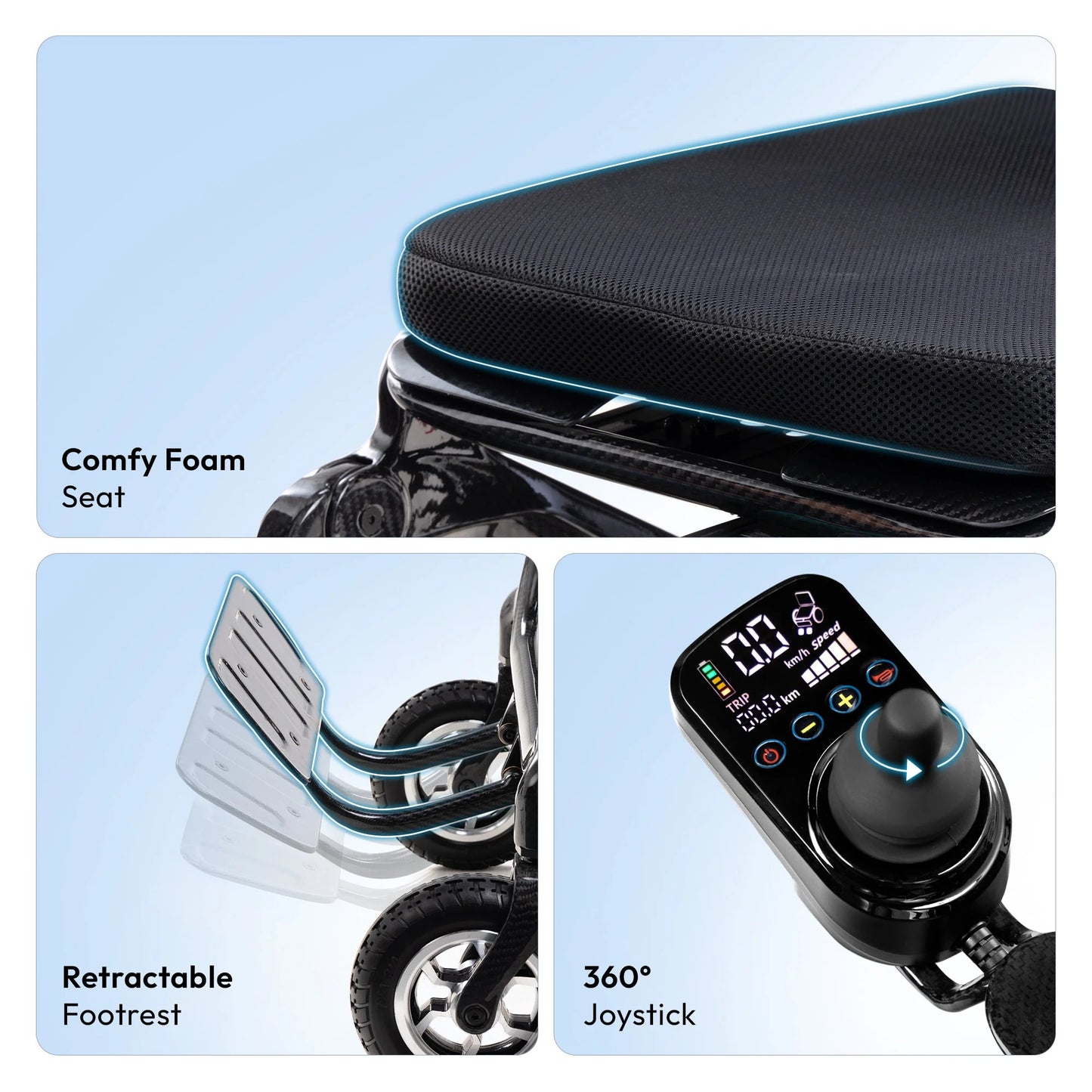 Frido Carbon Fiber Electric Wheelchair | 15 Kg Weight | Lithium Battery | Foldable