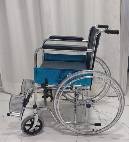 Karma Rainbow 7 Steel Chrome Foldable Commode Wheelchair with Round Bucket