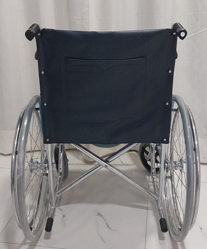 Karma Rainbow 7 Steel Chrome Foldable Commode Wheelchair with Round Bucket