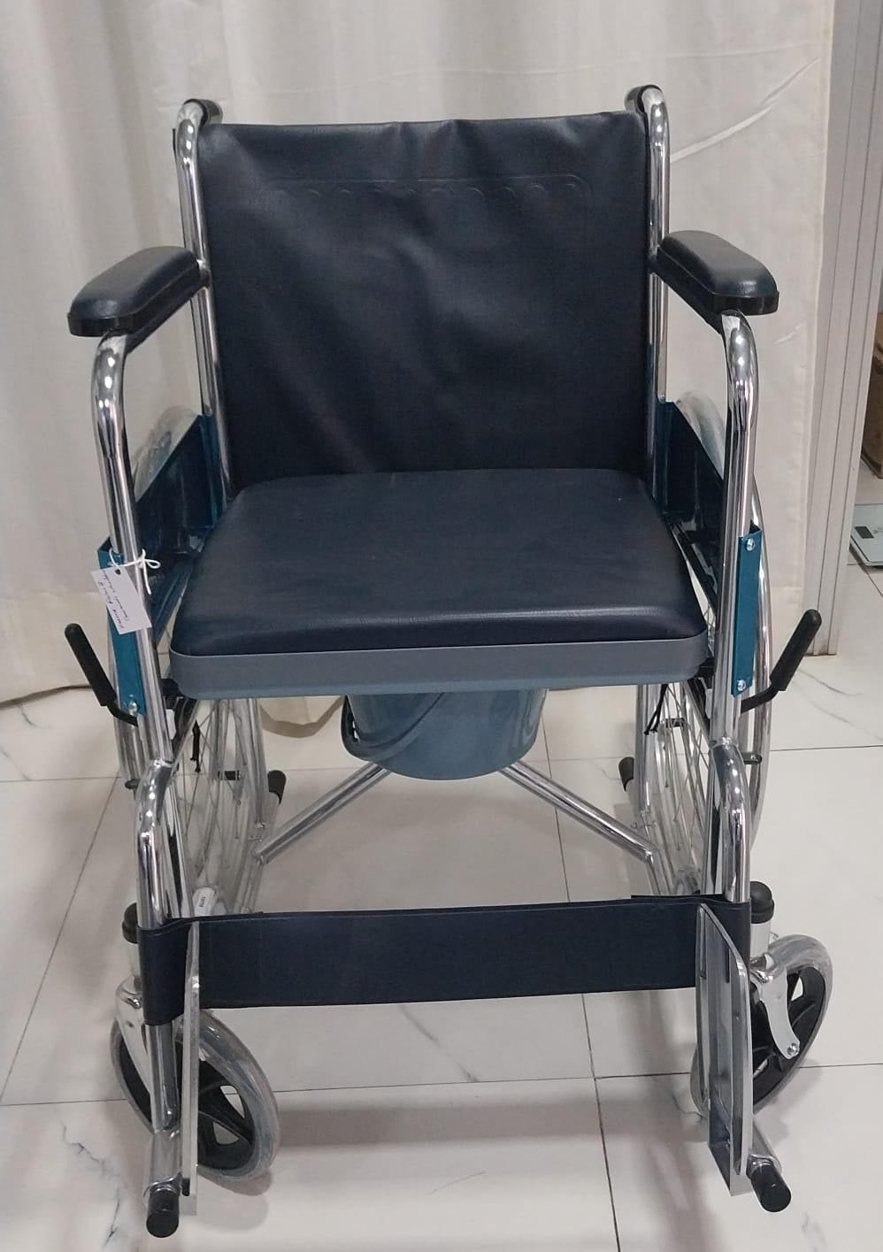 Karma Rainbow 7 Steel Chrome Foldable Commode Wheelchair with Round Bucket