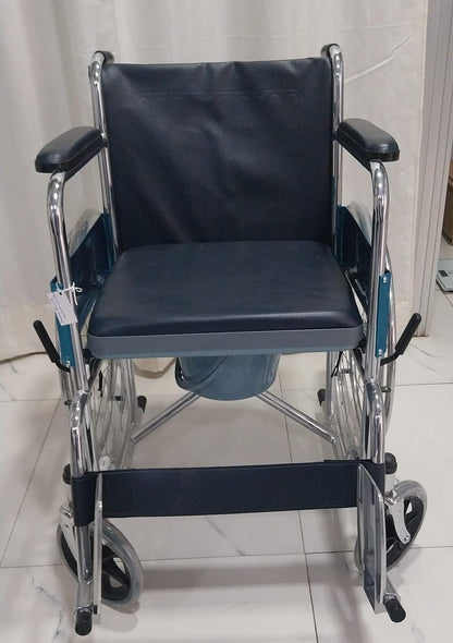 Karma Rainbow 7 Steel Chrome Foldable Commode Wheelchair with Round Bucket