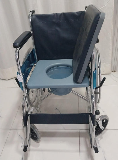 Karma Rainbow 7 Steel Chrome Foldable Commode Wheelchair with Round Bucket