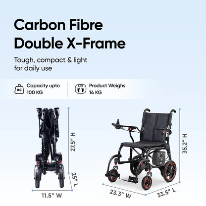 Frido Carbon Fiber X Electric Wheelchair | UltralightWheelchair | 14kg Weight | Lithium Battery | Airlines Approved
