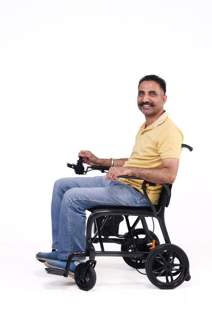 Evox WC-105C Lightweight Carbon Fiber Frame Electric Wheelchair | 16 Kg Weight | 110 Kg Weight Bearing Capacity | Lithium Battery