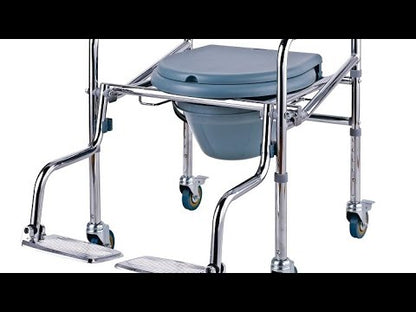 Height Adjustable Bathroom Commode Chair With Wheels & Footrest